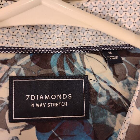 7 Diamonds shirt mens M Medium blue all over print floral performance 4 way - Picture 5 of 7